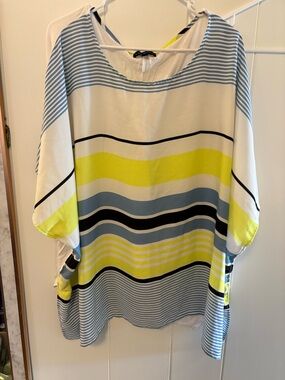 Lane Bryant Striped Boatneck Tunic in White, Yellow & Blue